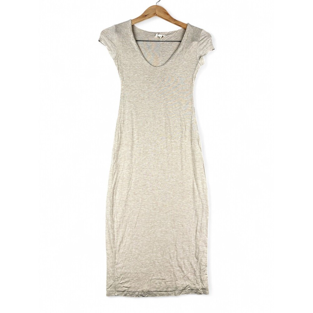 See You Monday Scoop Neck Midi Dress S Beige Cap Sleeve